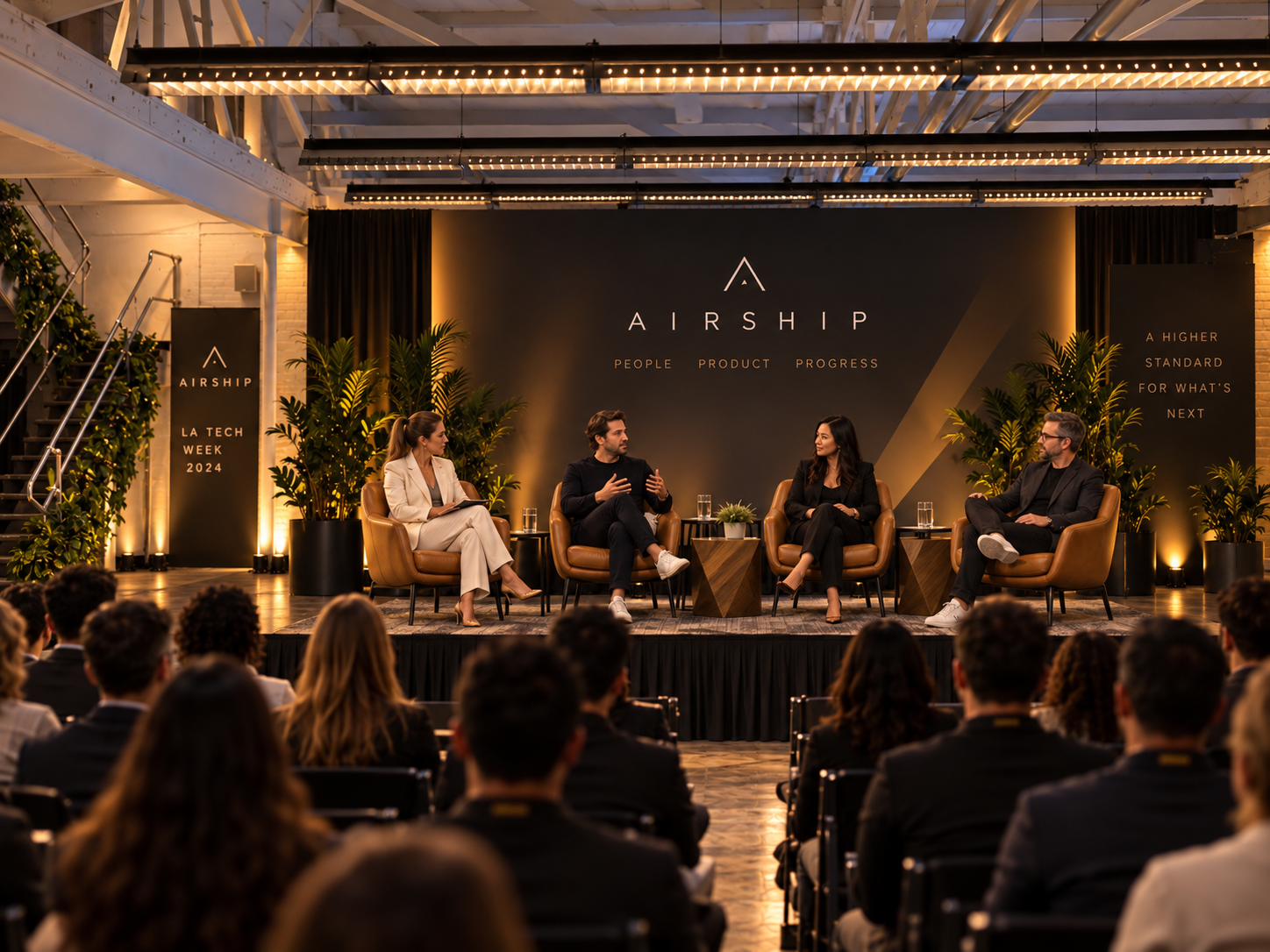 Airship launch event at LA Tech Week — panel discussion on stage in Santa Monica